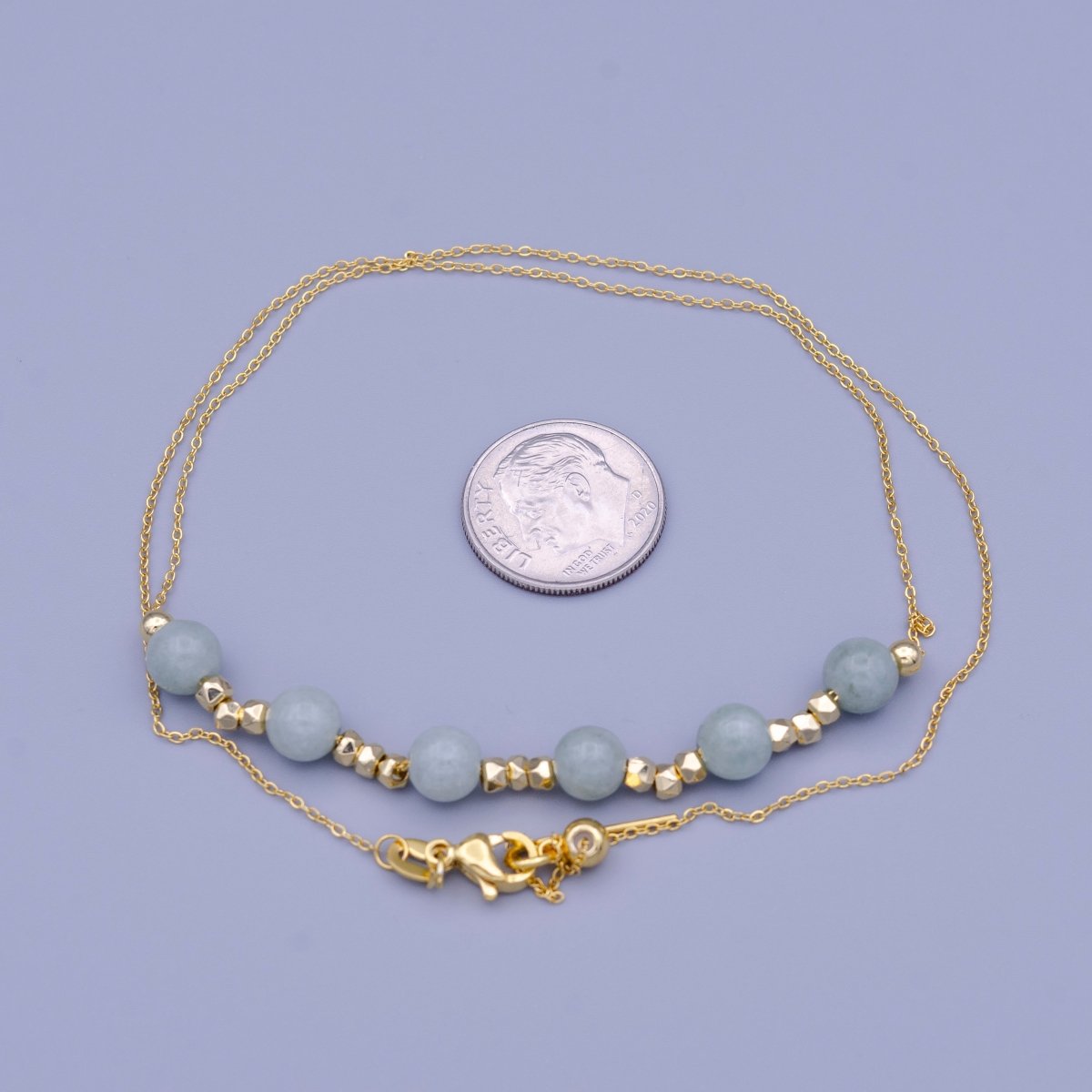 24K Gold Filled Multi Tone Green Aventurine Gemstone w. Cube Spacer Beads Adjustable Cable 18.5 Inch Chain | WA-1452 Clearance Pricing