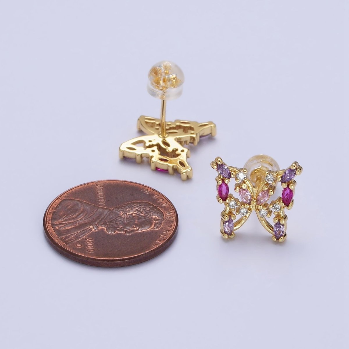 24K Gold Filled Multicolor Marquise CZ Butterfly Mariposa Stud Earrings in Gold & Silver | AB619 AB620
