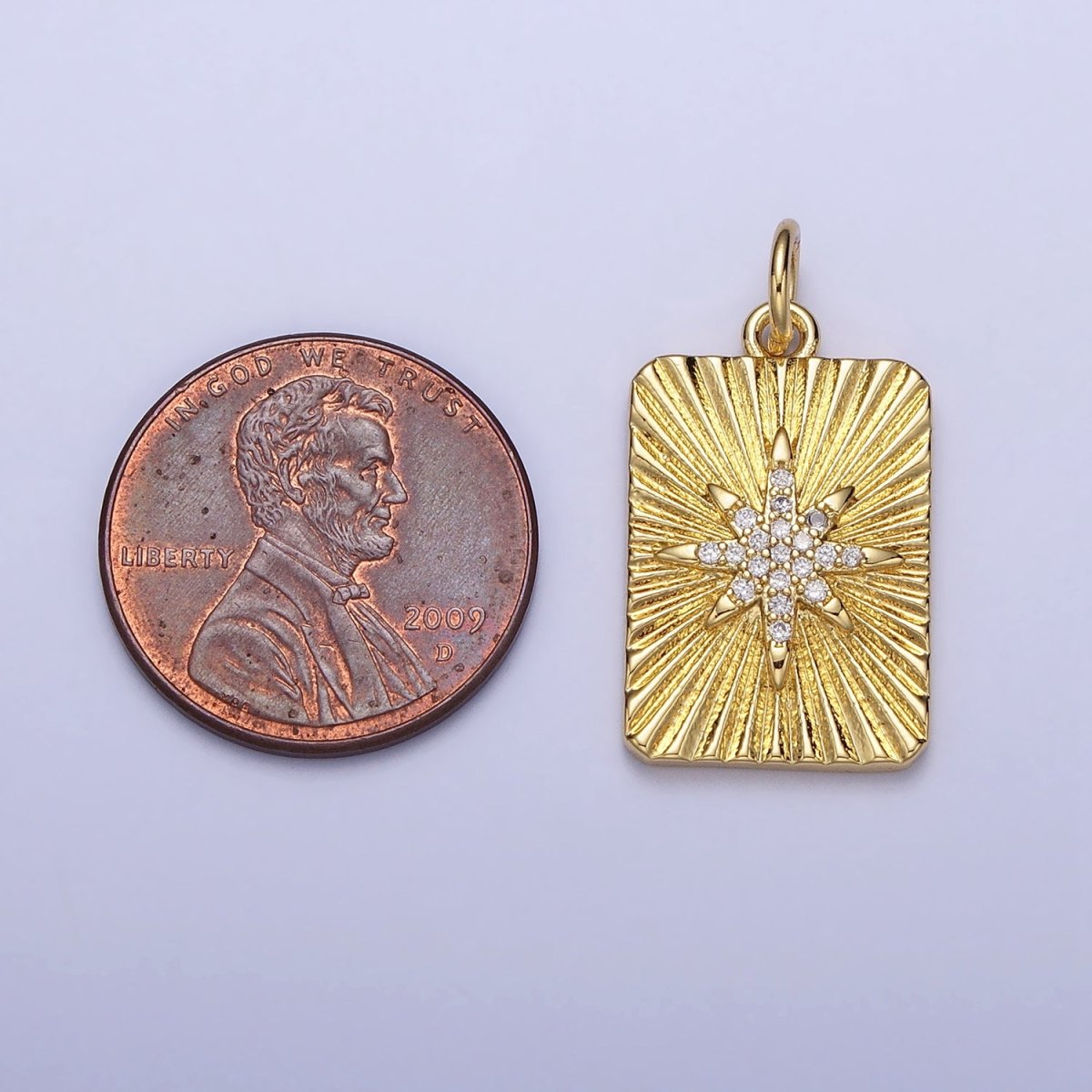 24K Gold Filled North Star Celestial Clear CZ Micro Paved Sunburst Textured Tag Charm | AC360