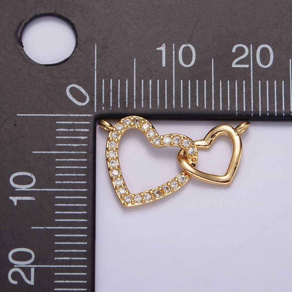 24K Gold Filled Open Double Heart Micro Paved CZ Connector | Y-758