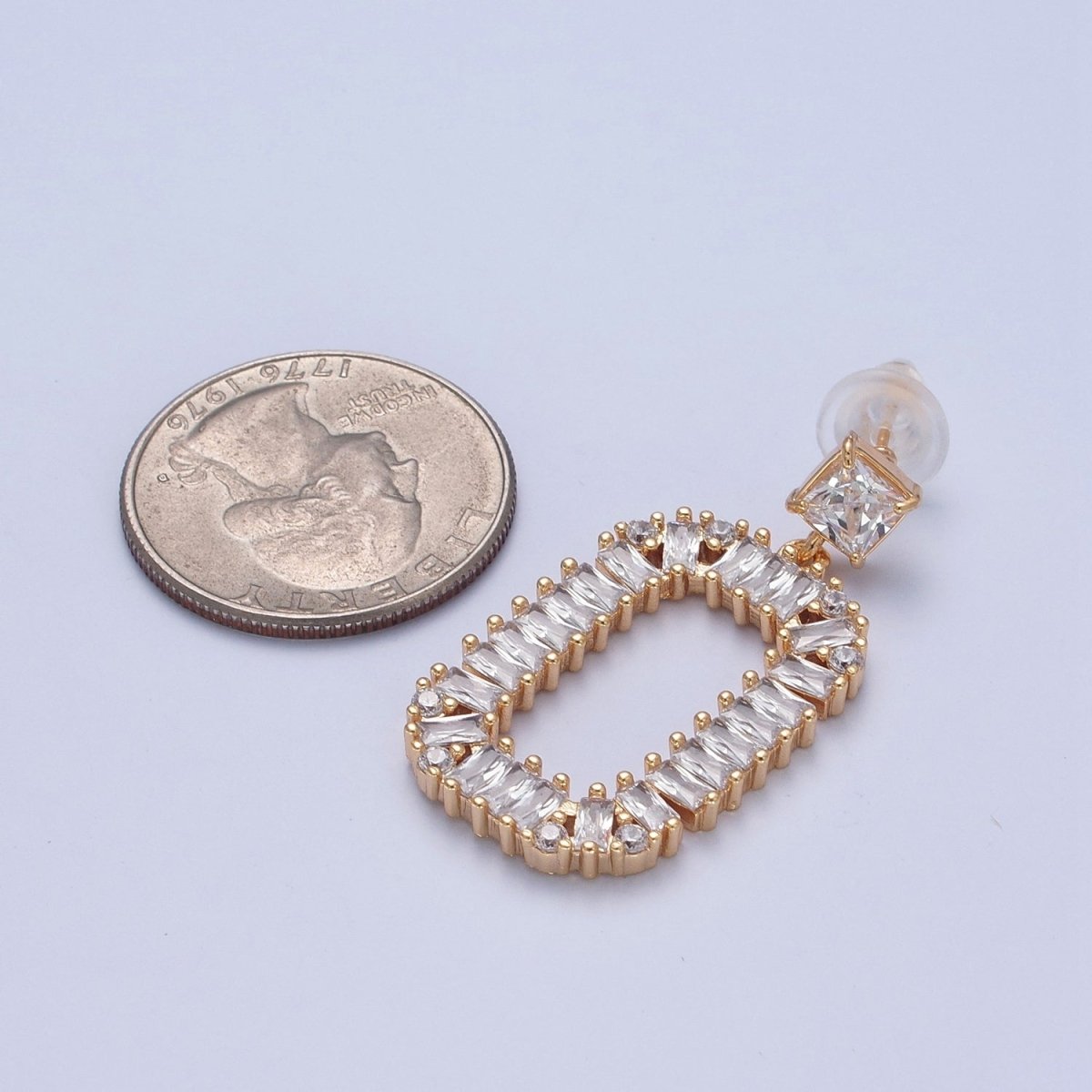 24K Gold Filled Oval Baguette Zirconia Drop & Dangle Stud Earrings P-316