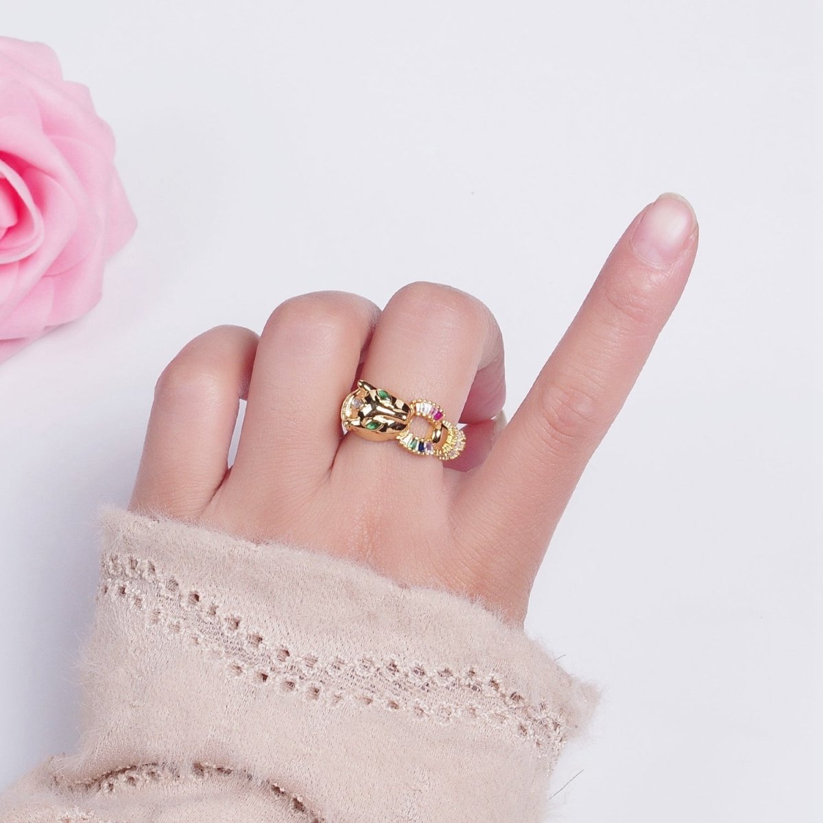 24K Gold Filled Panther Ring with Multicolor Cubic Zirconia O-791