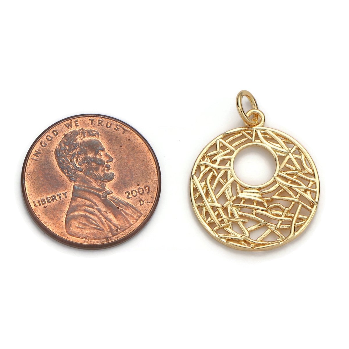 24k Gold Filled Patterned Geometric Circle Charm, Branch Paisley Pendant Charm, Gold Filled Charm, For DIY Jewelry, Gold Color D-058