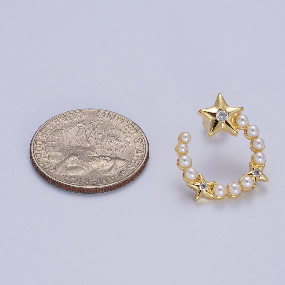 24K Gold Filled Pearl Crescent Moon Stars CZ Celestial Circular Stud Earrings | AD-229