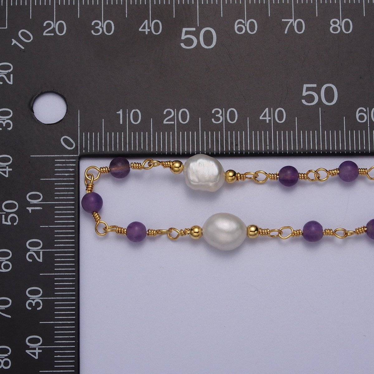 24K Gold Filled Purple Amethyst Pearl Unfinished Chain by Yard | ROLL-1072 Clearance Pricing