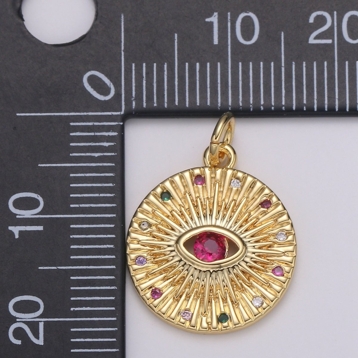 24K Gold Filled Red Crystal Sunrise Coin Charm E-198