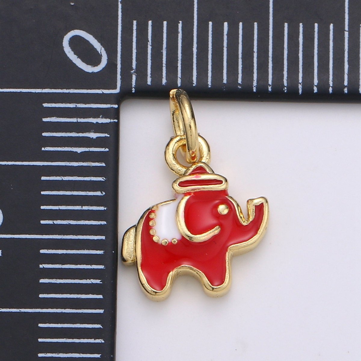 24K Gold Filled Red Elephant Enamel Charm D-931