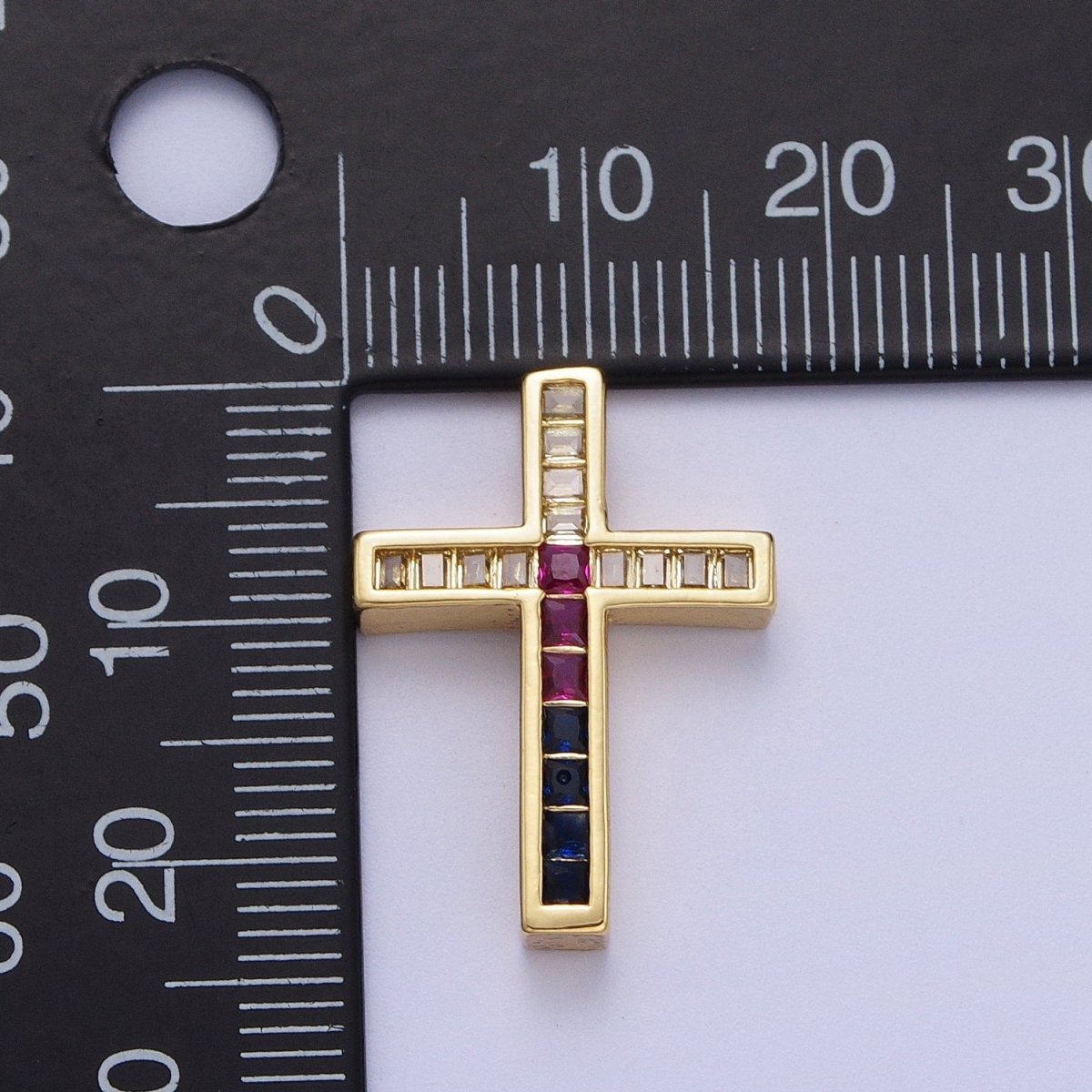 24K Gold Filled Religious Cross Multicolor Baguette Bead Findings | B-059