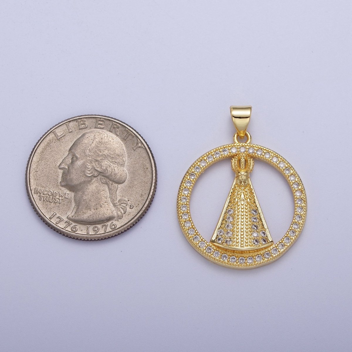 24K Gold Filled Religious Nossa Senhora Aparecida Open Micro Paved CZ Catholic Cape Pendant H-654