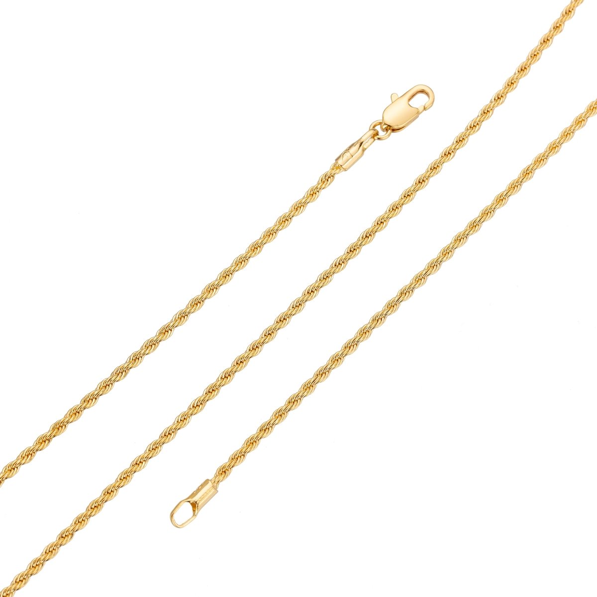 24K Gold Filled Rope Chain with Lobster Clasps, 1.8mm in Width, 18 Inches Layering Twisted Rope Necklace | CN-568 Clearance Pricing