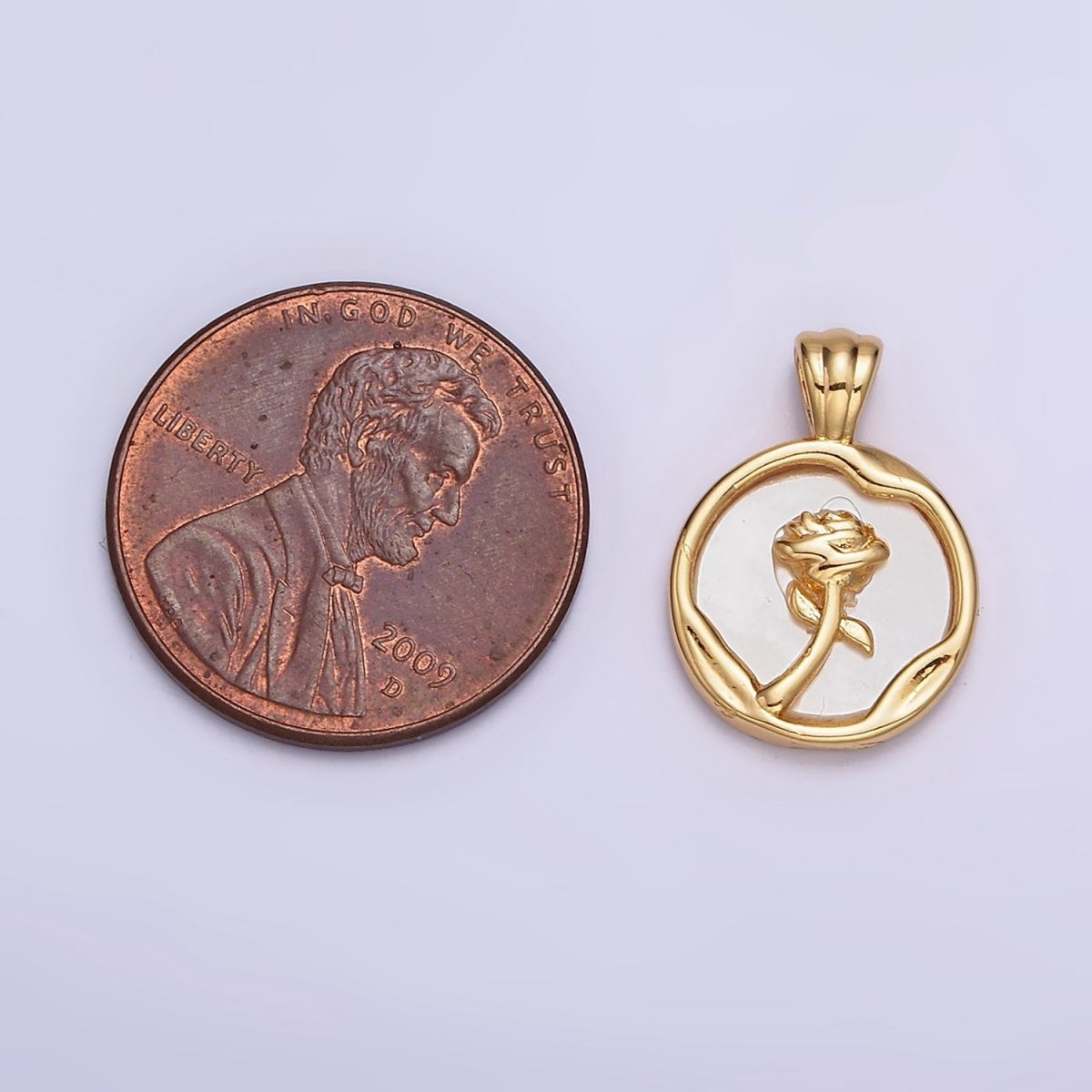 24K Gold Filled Rose Flower Shell Pearl Dented Molten Round Pendant | AA598