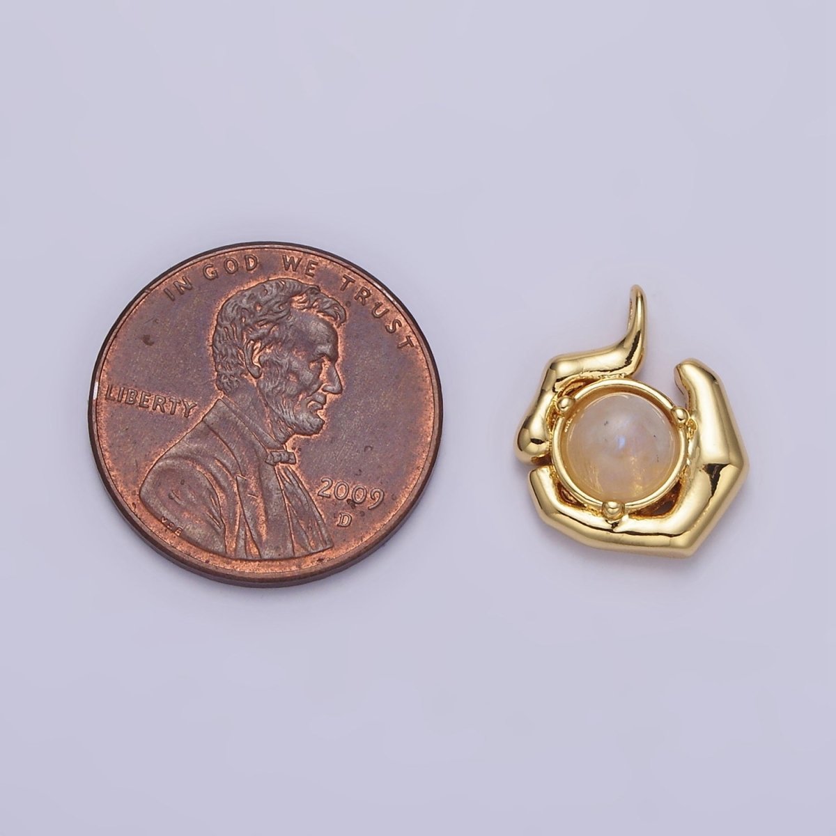 24K Gold Filled Round Moonstone Natural Gemstone Geometric Charm | AC1376