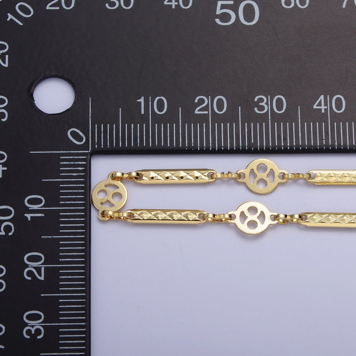 24K Gold Filled Round Textured Bar Connector Unfinished Designed Chain by Yard | ROLL-852 Clearance Pricing