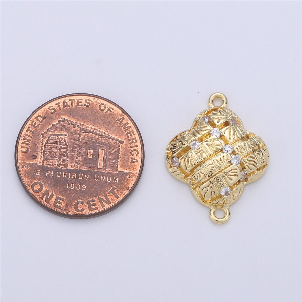 24K Gold Filled Rustic Cute Flower Dainty Connector with Micro Pave Cubic Zirconia CZ Stone for Necklace or Bracelet F-364