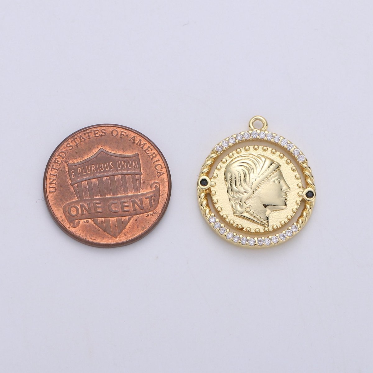 24K Gold Filled Rustic Queen King Ruler Dainty Charm with Black or Pink Micro Pave Cubic Zirconia CZ Stone for Necklace or Bracelet, C-910 ,C-931