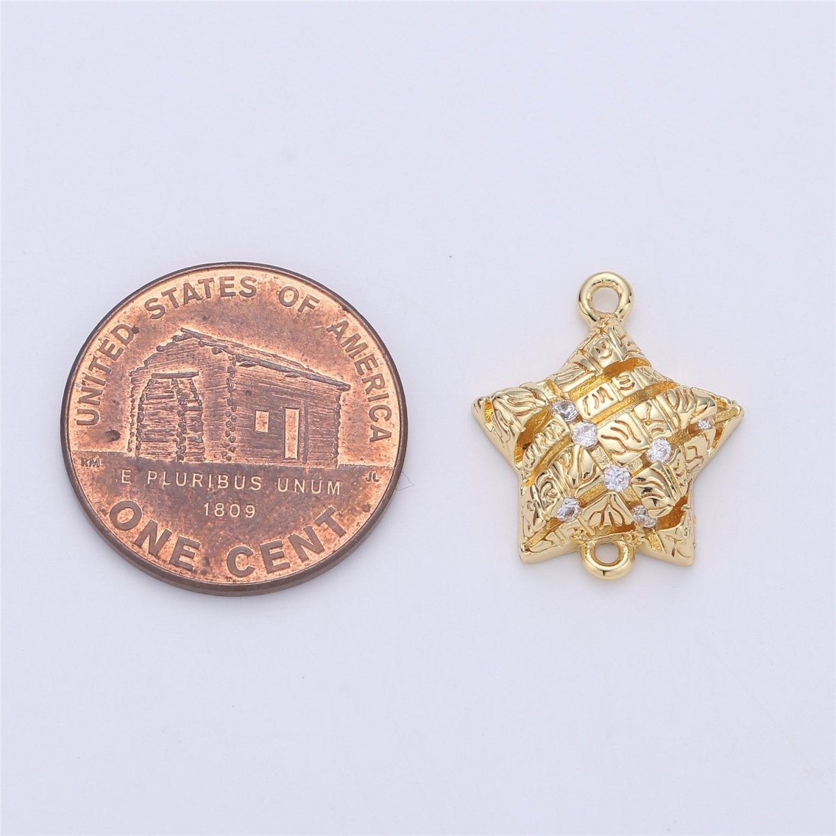 24K Gold Filled Rustic Symbols Stripes Star Dainty Connector with Micro Pave Cubic Zirconia CZ Stone for Necklace or Bracelet F-363