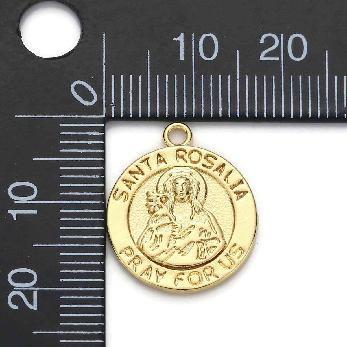 24k Gold Filled Santa Rosalia Pray for Us Charm, Religious Pendant Charm, Gold Filled Charm, For DIY Jewelry D-031