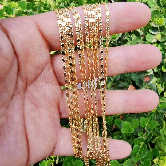 24K Gold Filled Scroll Necklace, 23.8 inch Layering Gold Designed Chain Necklace, Dainty 1.9mm Designed Necklace w/ Lobster Clasps | CN-891 Clearance Pricing