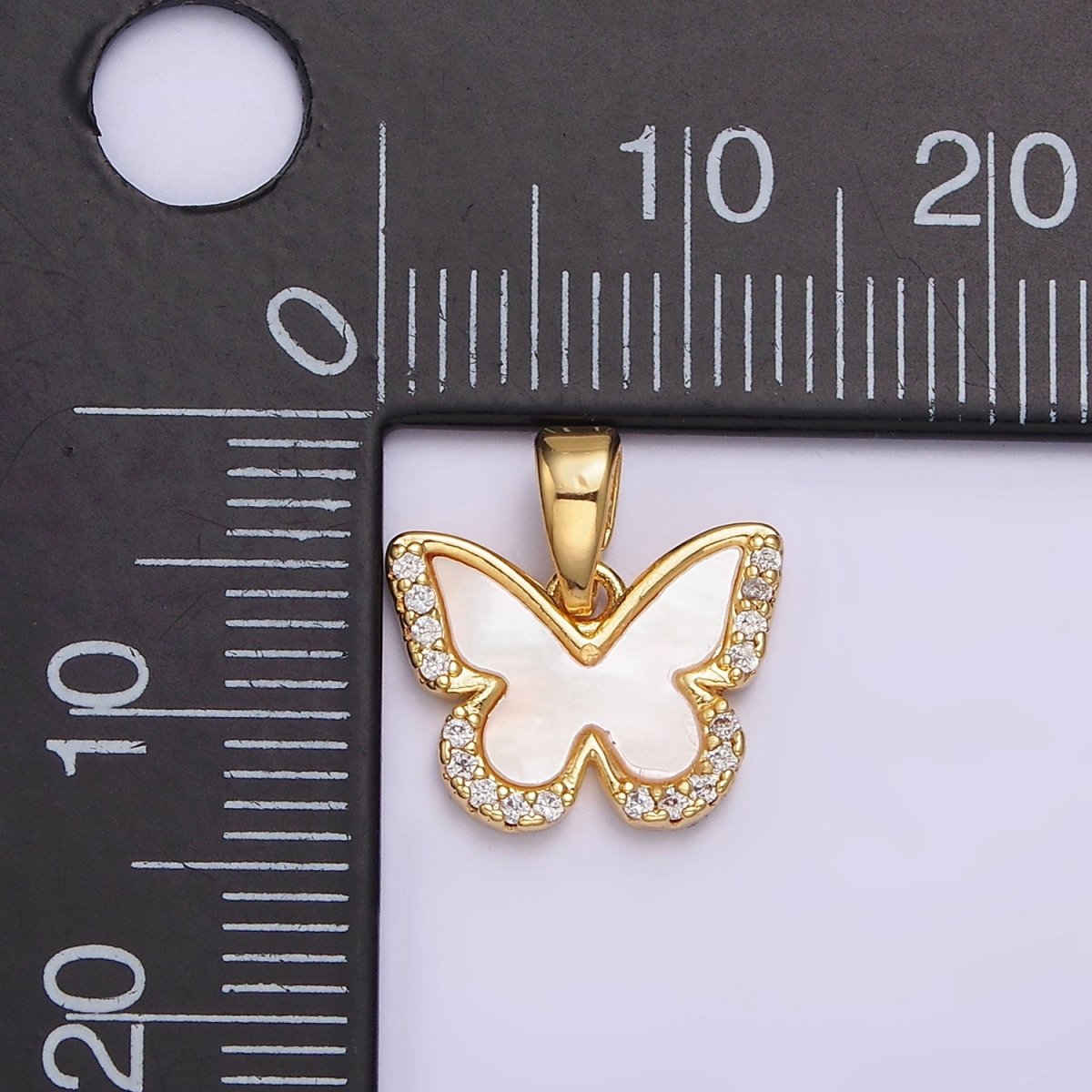 24K Gold Filled Shell Pearl Micro Paved CZ Butterfly Wings Pendant | AA-582