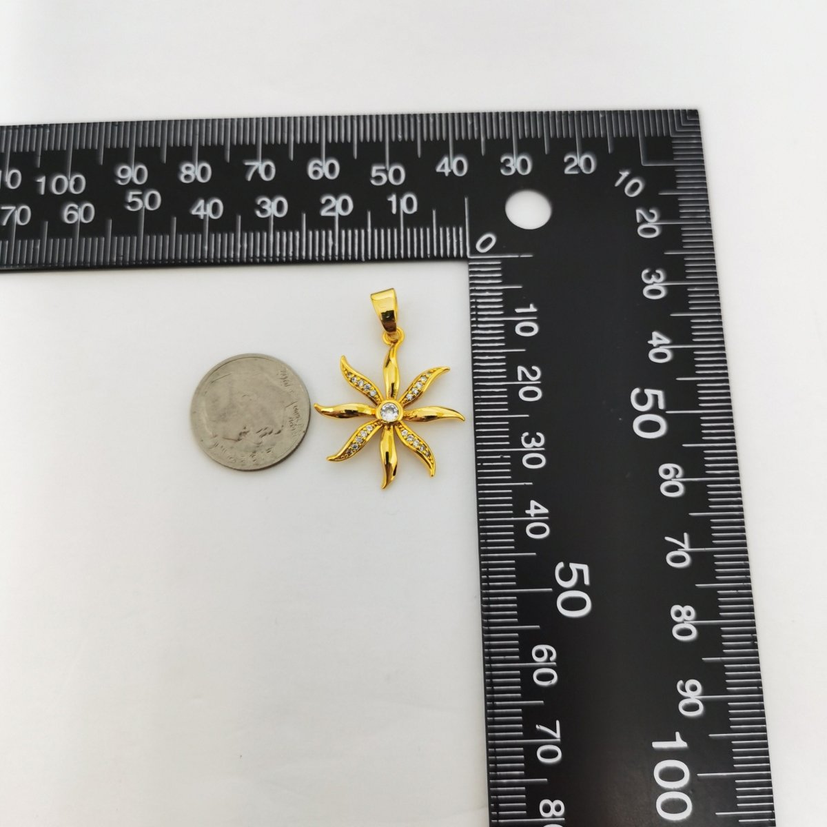 24k Gold Filled Shining Sun charm, Cubic Zirconia Jewels, Micro Diamond Paved, Sunshine Charm, Sunflower Charm I-770