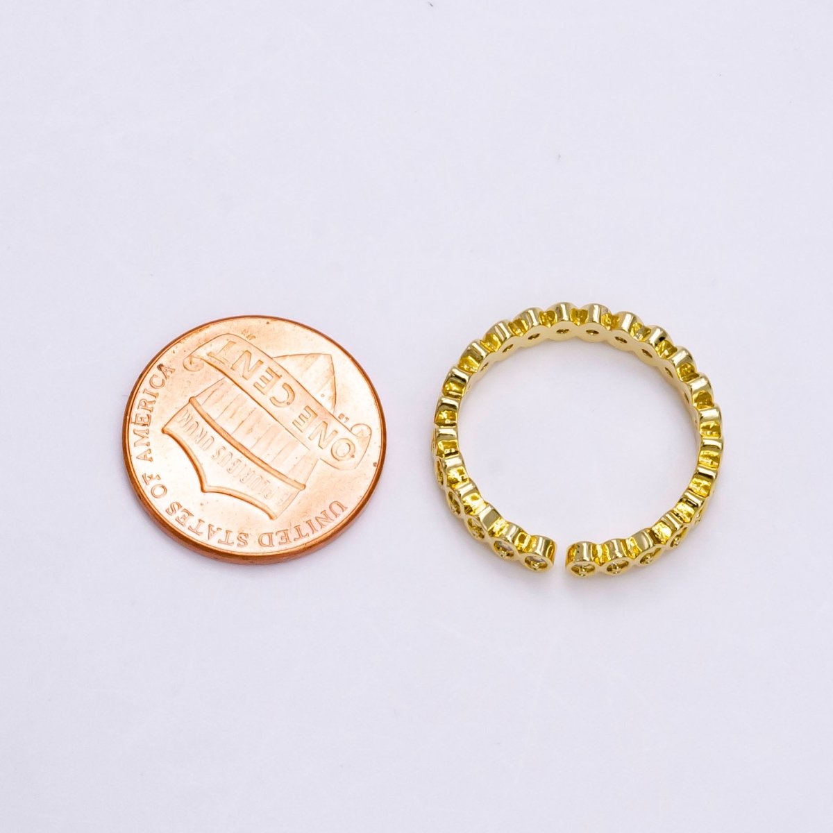 24K Gold Filled Sphere Clear CZ Lined Adjustable Band Ring | O-835