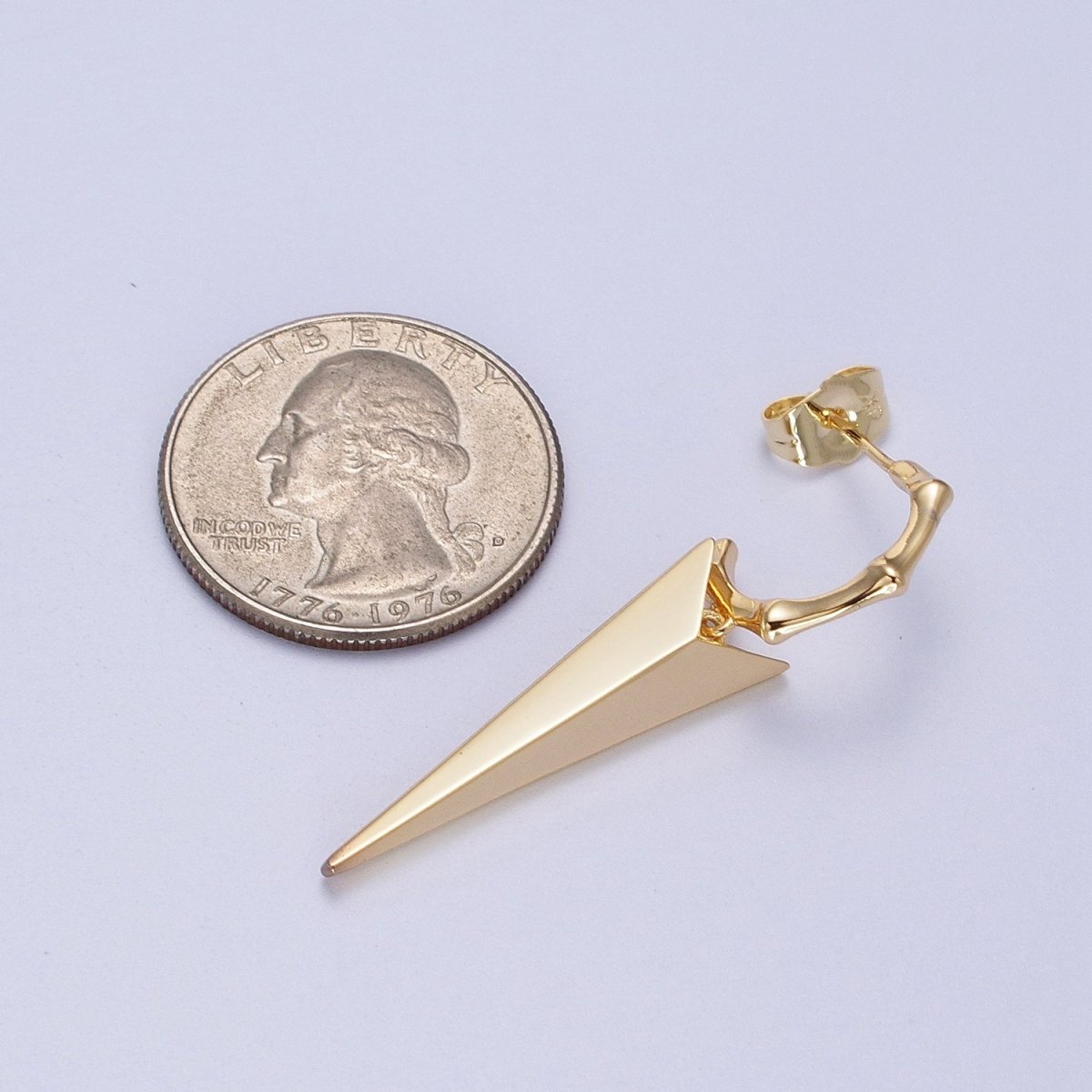 24K Gold Filled Spiked Drop Bamboo C Shaped Hoop Geometric Stud Earrings | V-005
