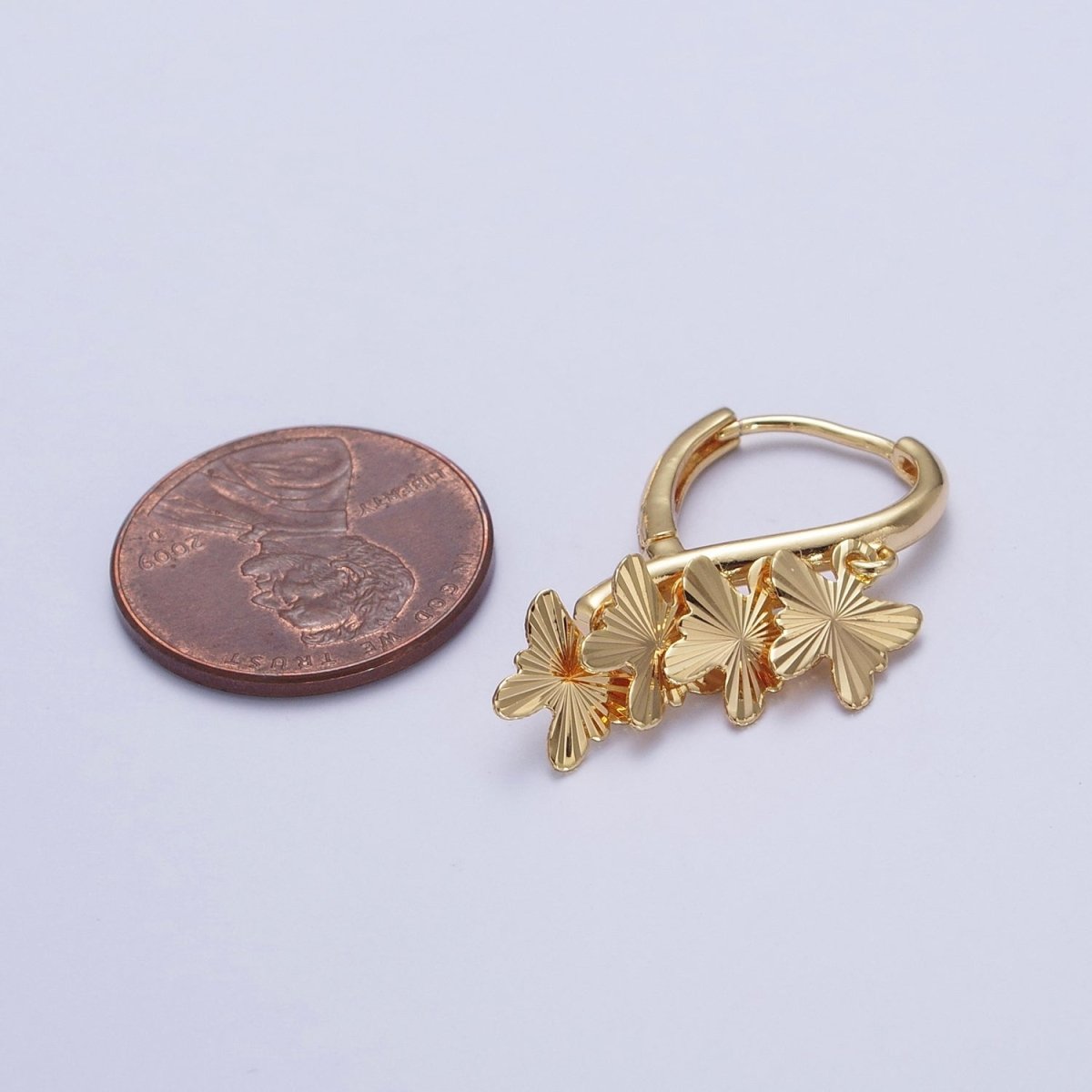24K Gold Filled Starburst Mariposa Butterfly Dangle on Teardrop Huggie Hoop Earrings T-183