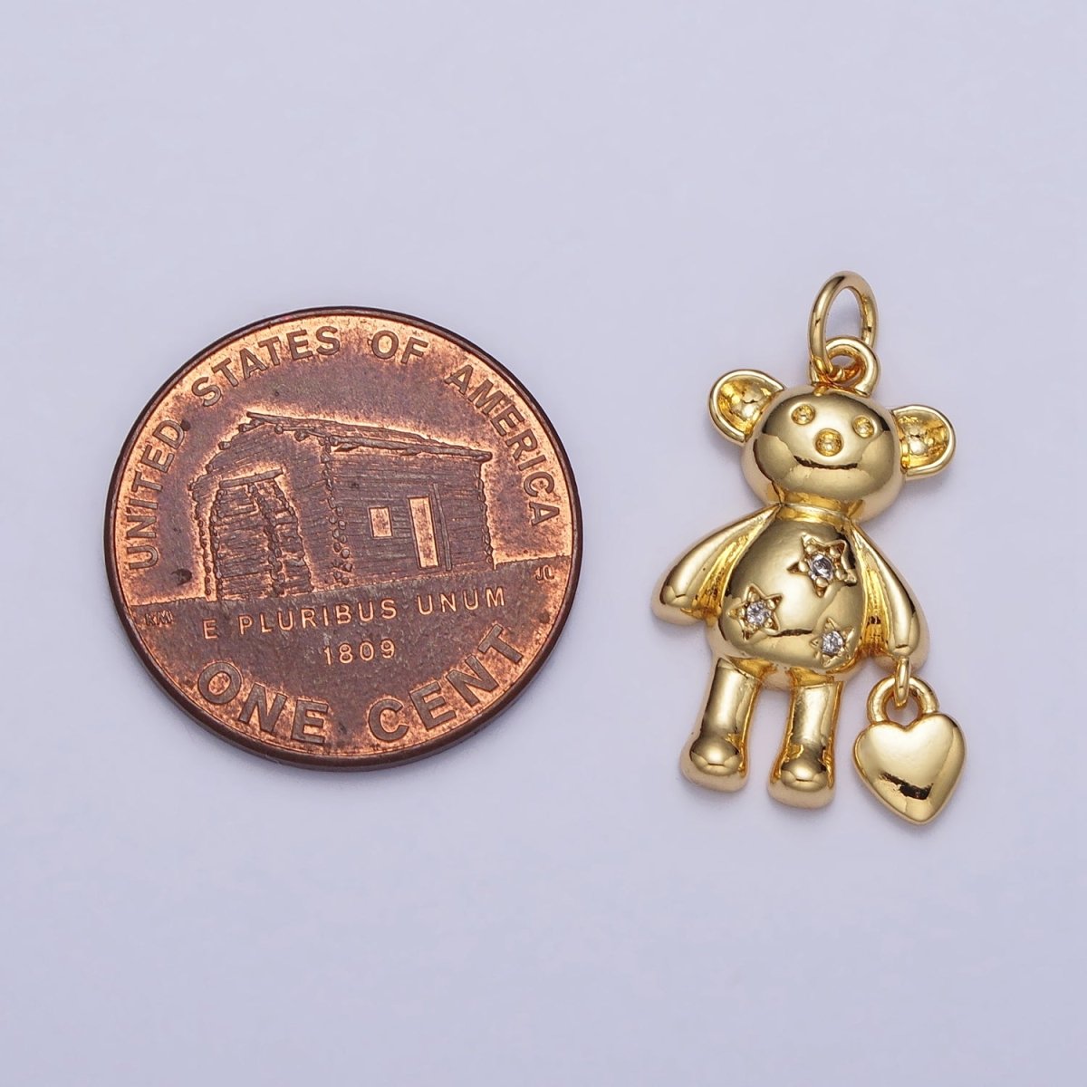 OS 24K Gold Filled Starred Teddy Bear Heart Purse Charm | AC312