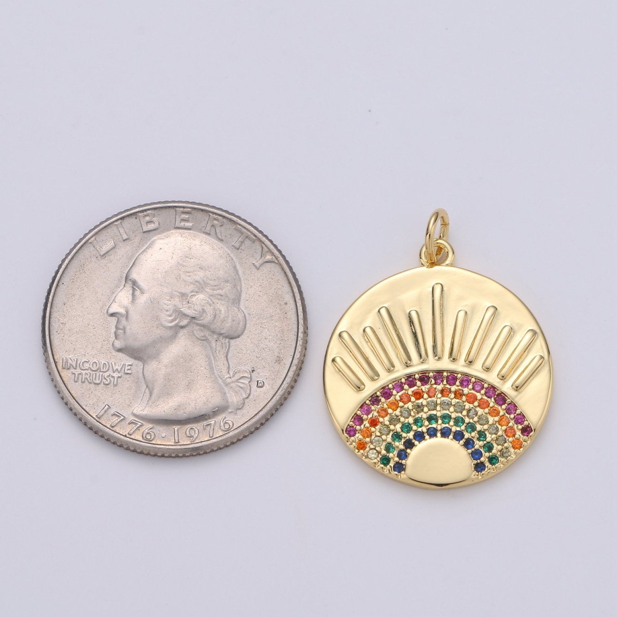 24K Gold Filled SunBurst Charm for Necklace Multi Color Cz Charm Micro Pave Rainbow Charm Gold Sun Rise Celestial Jewelry D-609