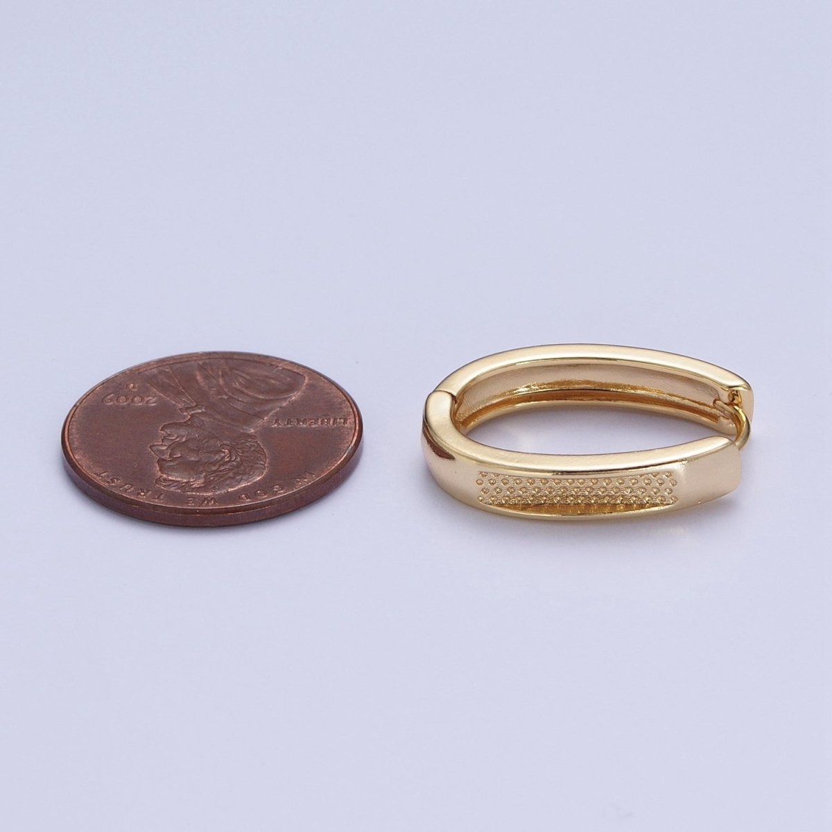 24K Gold Filled Textured Dotted U Shaped Huggie Oblong Hoop Earrings T-039