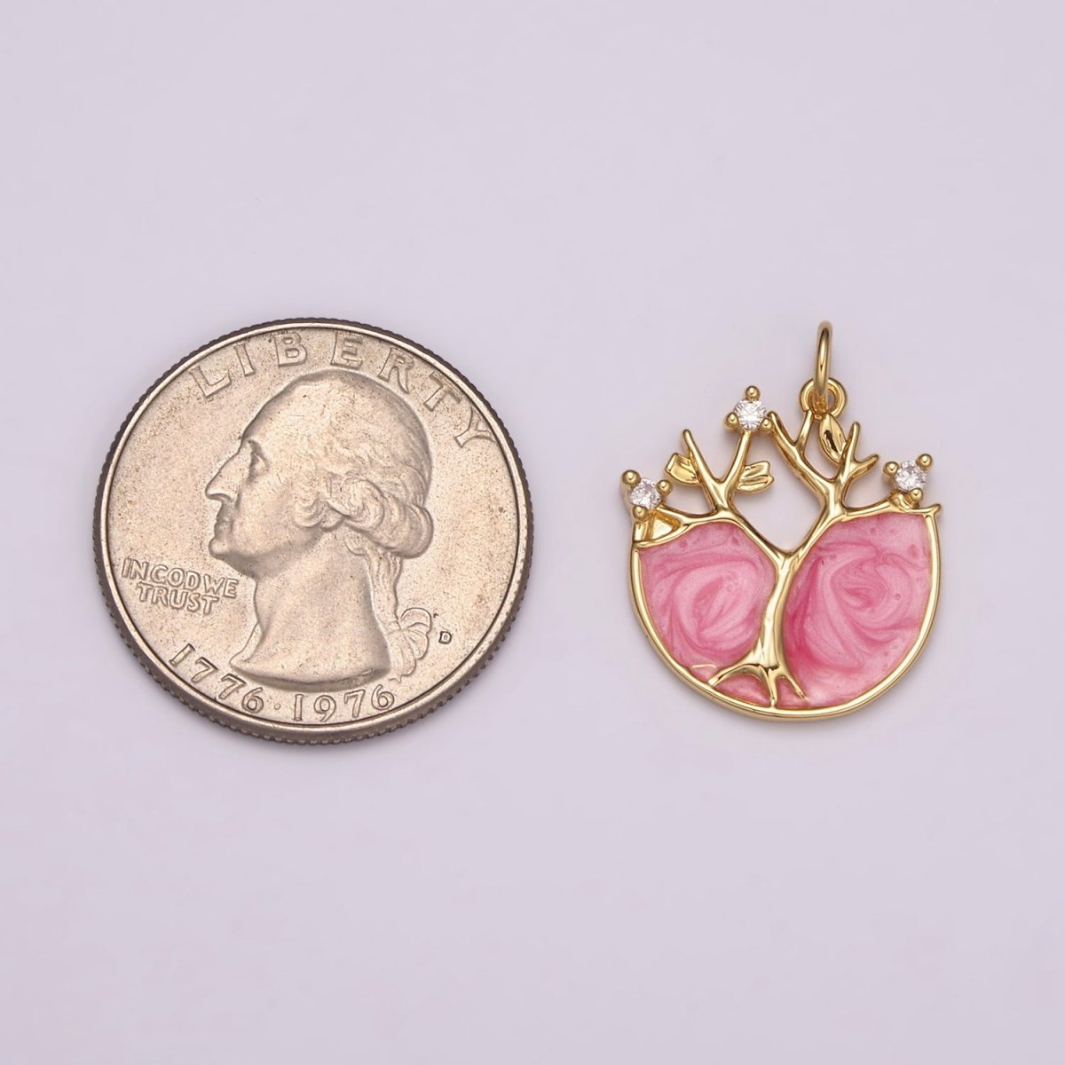 24k Gold Filled Tree Of Life Charm, Pink Enamel Tree Of Life Pendant for Necklace Bracelet Earring N-159