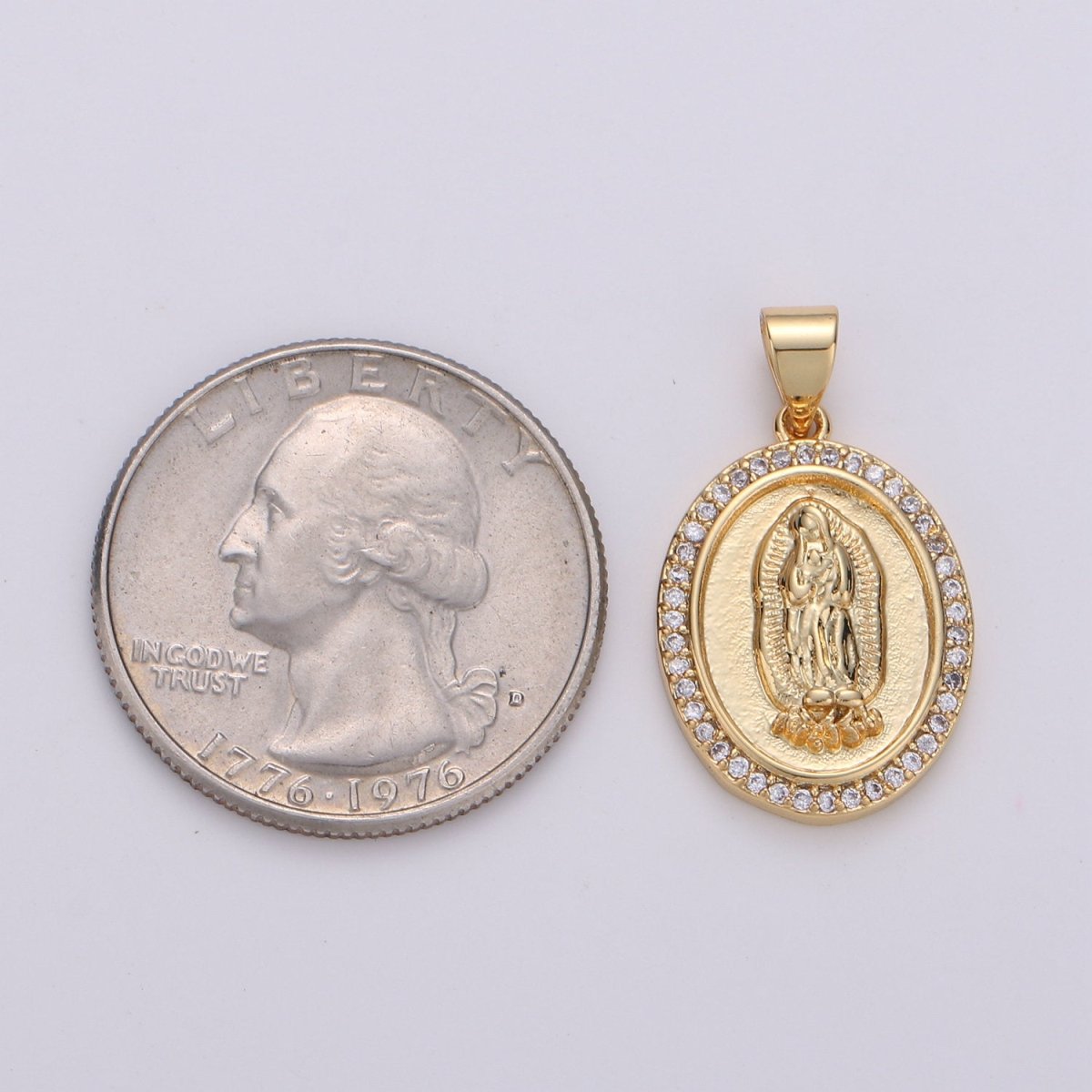 24K Gold Filled Virgin Mother Mary Pendant Micro Pave Lady of Guadalupe Medallion Necklace Charm for Religious Jewelry I-627