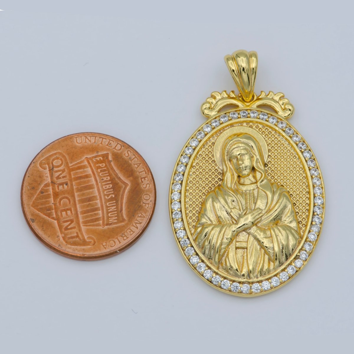 24k Gold Micro Pave Lady Guadalupe Charm, Cubic Zirconia Virgin Mary Pendant Medallion For Religious DIY Jewelry I-074