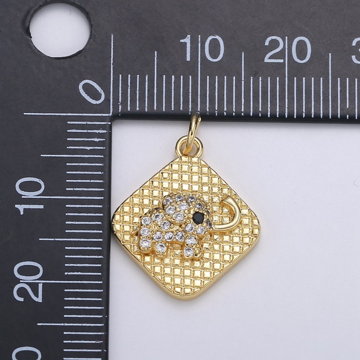 24K Gold Micro Pave Lucky Elephant Charm Cubic Zirconia Animal Pendant Charm Square Plate CZ simple Charm E-146