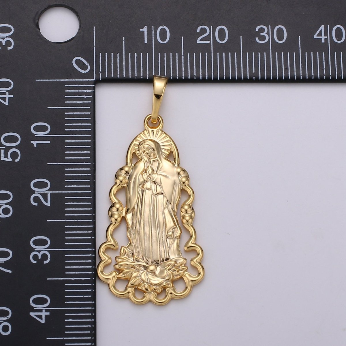 24K Guadalupe Pendant • Yellow Gold Lady of Guadalupe Pendant • Religious Pendant • Gold Virgin Mary Pendant Necklace J-122