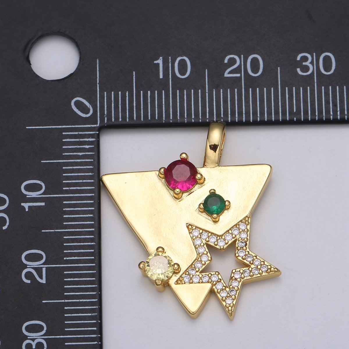 24K Red Green Gold Filled Star in Triangle Pendants -J-281