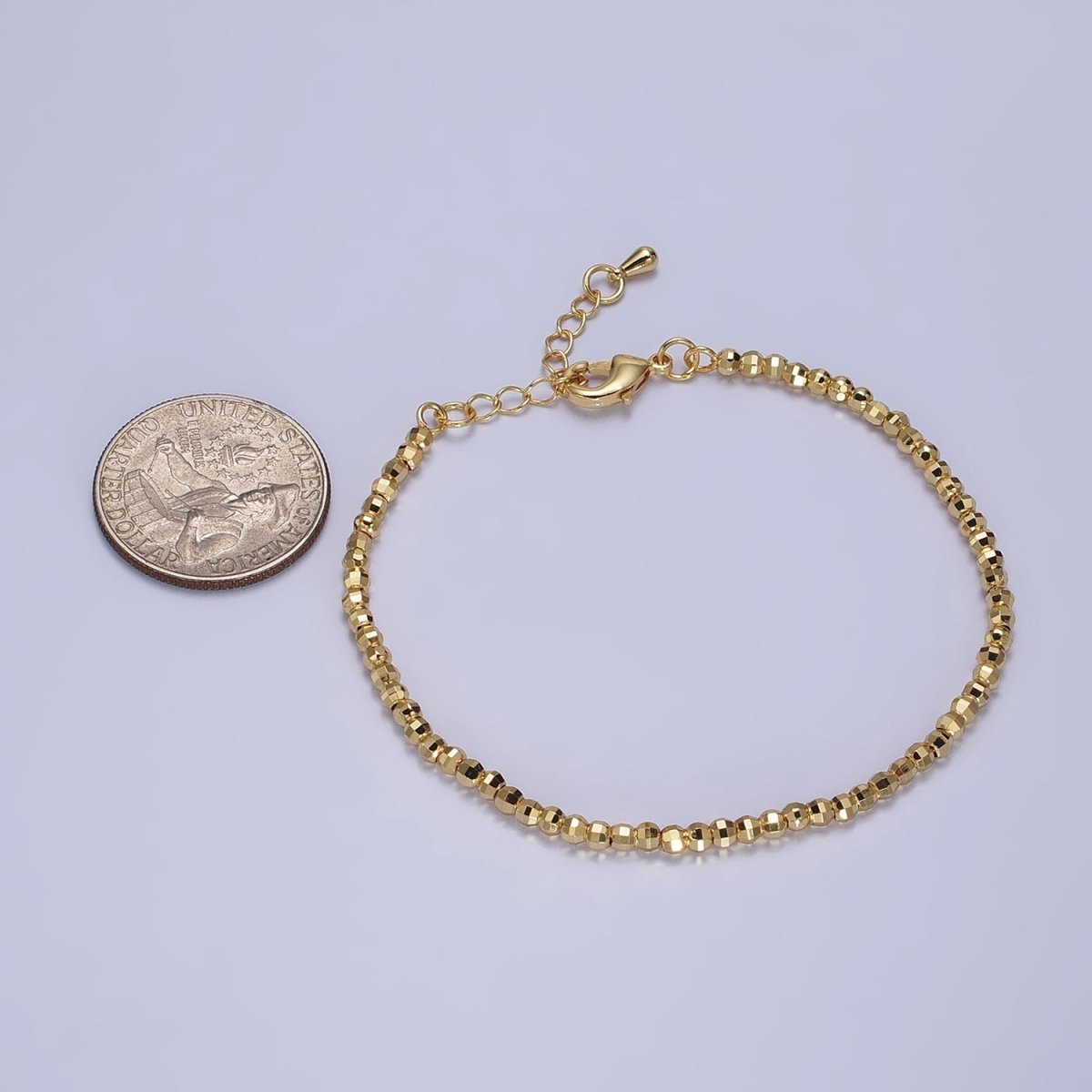 2.5mm, 3.5mm Gold, Silver Multifaceted Disco Ball Round Bead 7 Inch Chain Bracelet | WA-1572 - WA-1575 Clearance Pricing