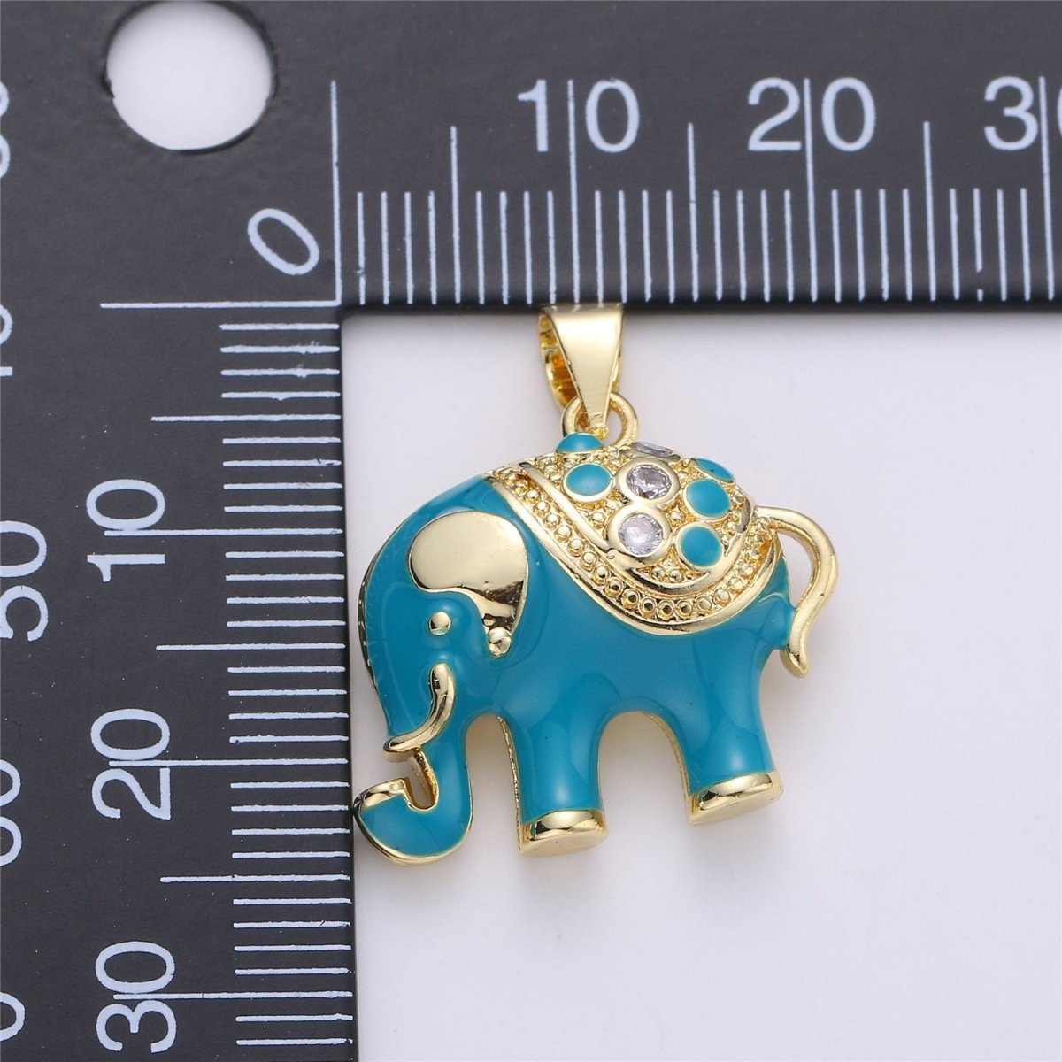 25mm Tiny Enamel Elephant Charms Blue White Elephant Necklace Pendant in Gold Filled for Necklace Charm with CZ Stone Cubic animal Charm I-175 I-177 I-178