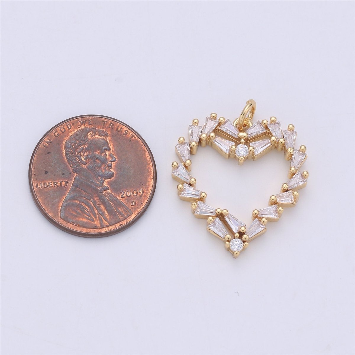 25x22mm 24k Gold Filled Heart Bracelet Charm, Baguette Stone Bracelet Charm, Love Charm, Pave Heart, CZ Necklace charm C-902