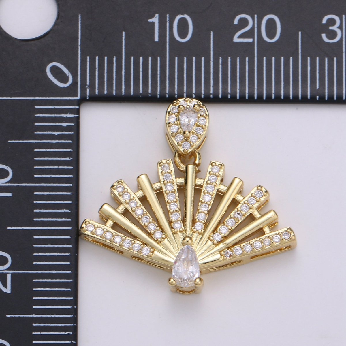 25x23mm Wholesale Gold-Filled Fan Pendant Charm with Rhinestones, Pendant for Necklace Bracelet Anklet Making J-147