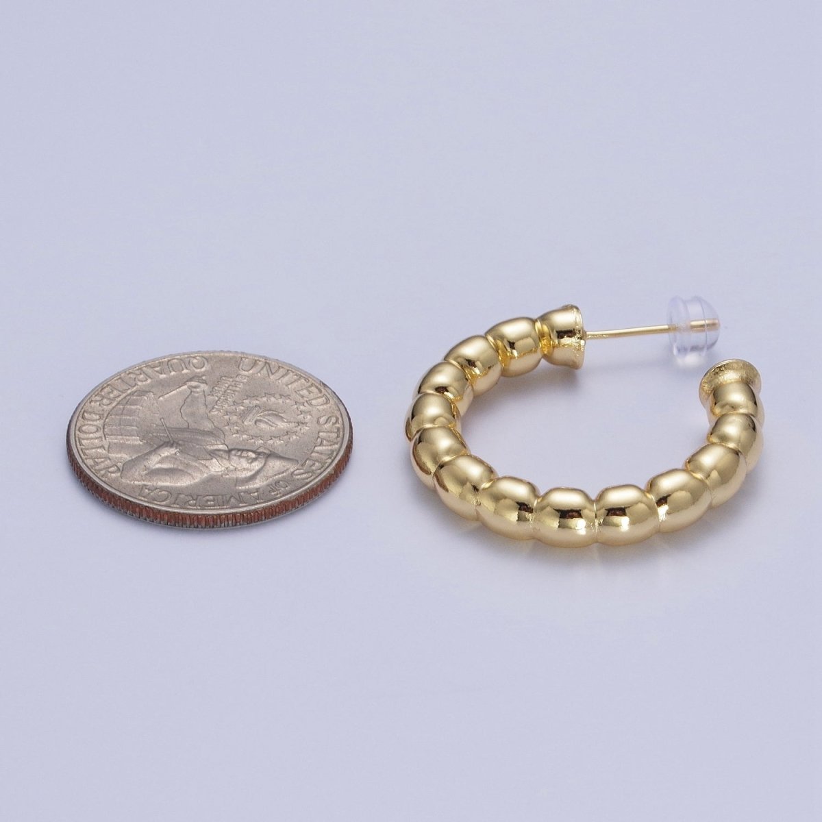 30.5mm Gold Beaded Stud Hoops Earrings T-022