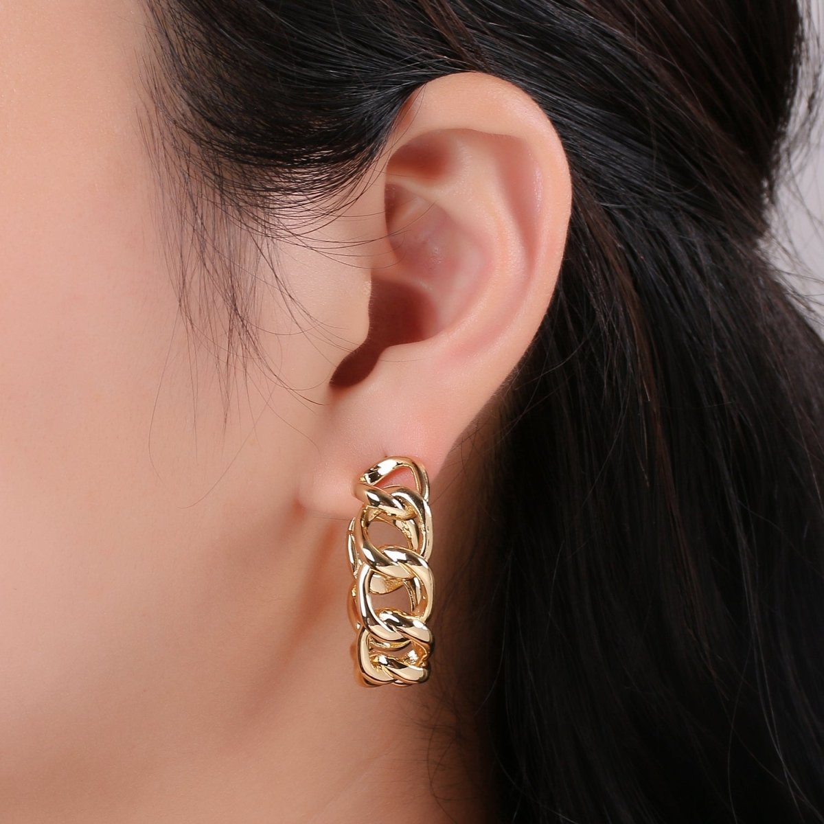 30mm Chunky Gold Link Hoops, Small Gold Large Chain Hoop Earrings, Gold Hoop Earrings, Small Hoop Earrings, Chain Hoops, Hoop Earrings Q-536