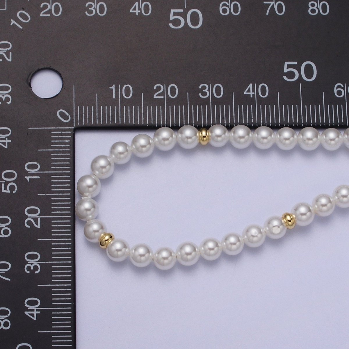 5mm, 6mm White Round Shell Pearl Gold Beaded 15.5 Choker Necklace | WA-1303 WA-1304 W-1420 Clearance Pricing