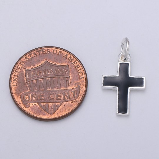 925 Sterling Silver Black Cross Charm, Religious Charm Silver Hope Charm for Necklace Bracelet Earring, Holy Symbol Charm SL-055