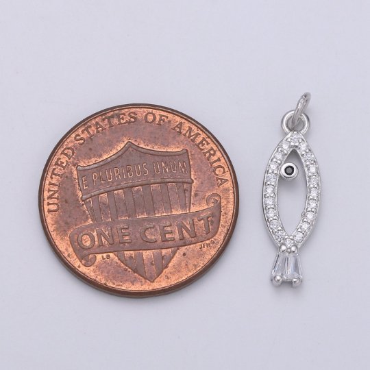 925 Sterling Silver Diamond Fish Charm, Beach Charm Silver Animal Charm for Necklace Bracelet Earring, Ocean Charm SL-123
