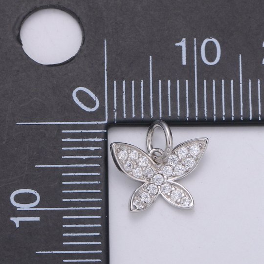 925 Sterling Silver Diamond Petal Butterfly Charm, Nature Charm Silver Animal Charm for Necklace Bracelet Earring, Butterfly Charm SL-156