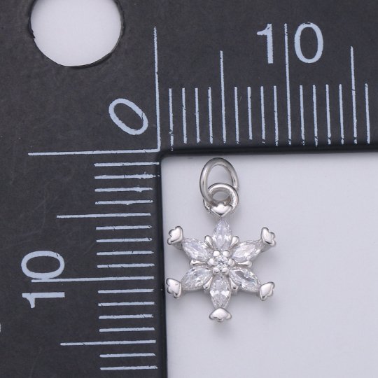 925 Sterling Silver Diamond Snowflake Charm, Winter Charm Silver Snow Charm for Necklace Bracelet Earring, Christmas Charm SL-172