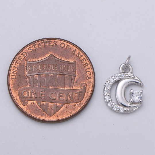 925 Sterling Silver Diamond Star and Moon Charm, Galaxy Charm Silver Star Charm for Necklace Bracelet Earring, Luna Charm, SL-HJ-163