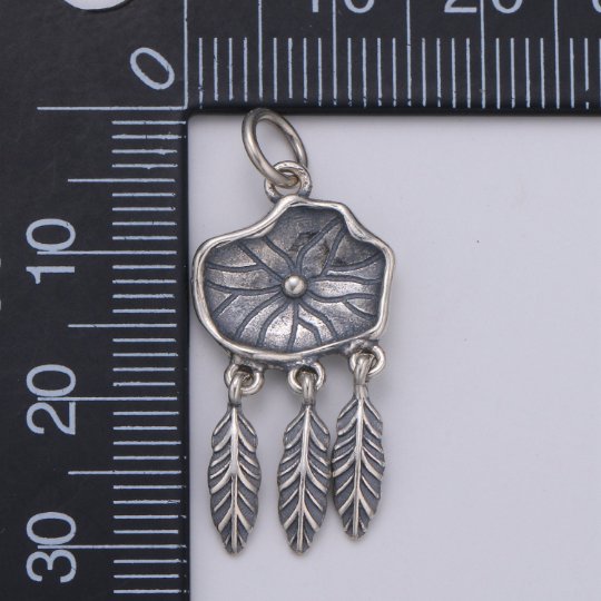 925 Sterling Silver Dream Catcher Charm, Indian Charm Silver Dream Charm for Necklace Bracelet Earring, Flower Dearm Catcher Charm SL-187