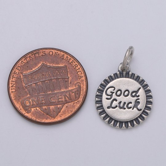 925 Sterling Silver Good Luck Charm, Message Charm Silver Happy Charm for Necklace Bracelet Earring, Good Luck Charm, SL-096